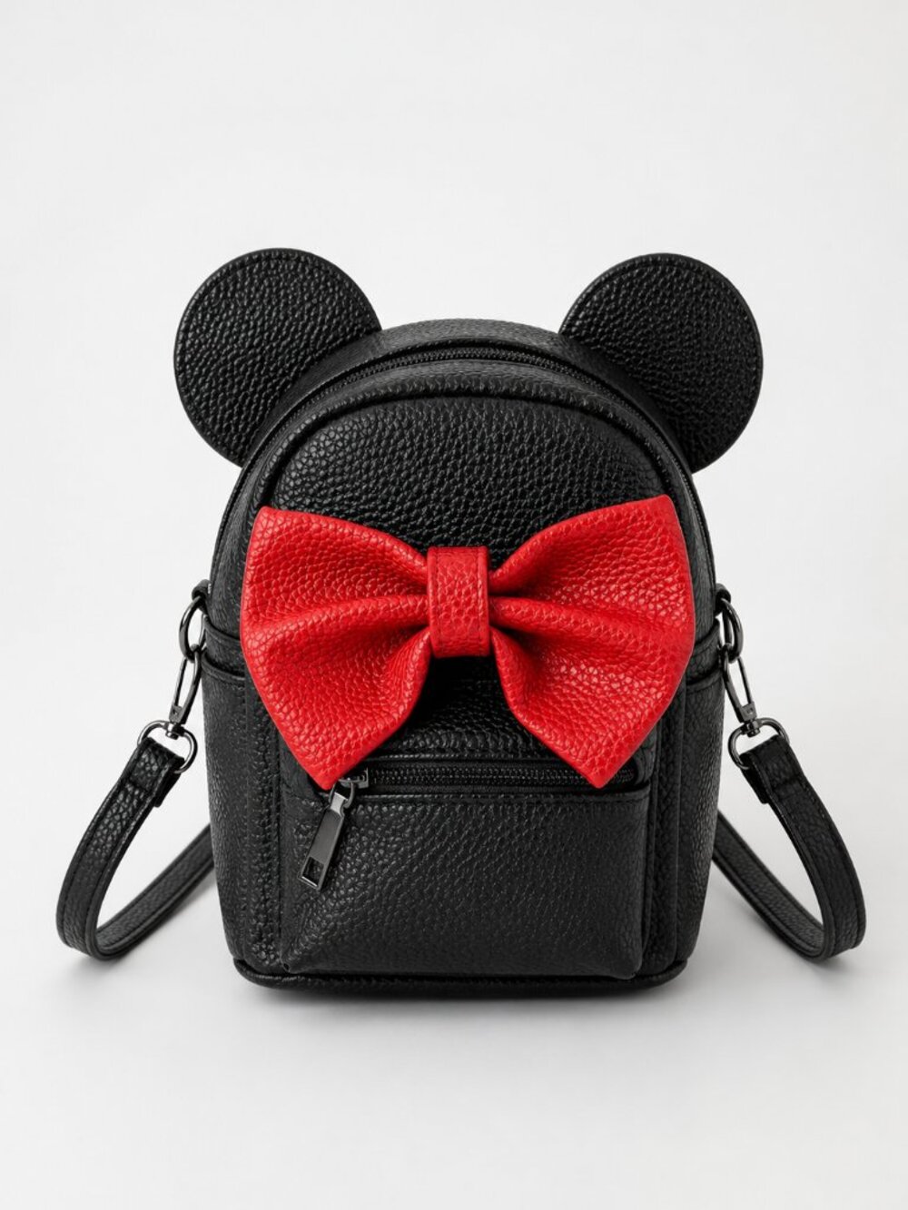 Minnie Mouse Style Mini Backpack Crossbody Black Red Bow Faux Leather